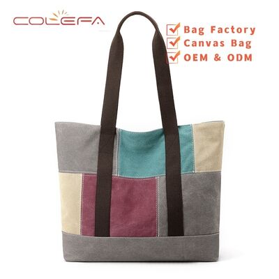 New Style Shoulder Tote Bag Ladies Minimalist Fashion Korean-Style Large Capacity Color-Blocked Patchwork Versatile Canvas Bag
