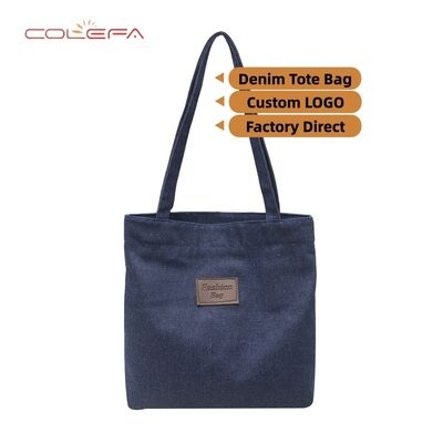 Wholesale Denim Shoulder Bags for Women Casual Korean-Style Tote Bags Handbags for Tutoring Classes Available with LOGO
