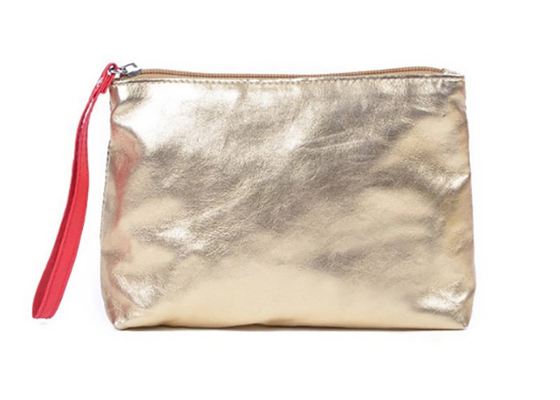 China Shiny gold PU leather cosmetic bag metallic washable kraft paper cosmetic bag factory