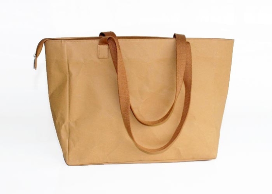 China Durable Brown Washable Tote Bags Kraft Paper Shopping Bag ladies handbags with custom logo factory