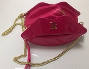 Custom Fluorescent Black Lip Shaped Cosmetic Bag Luxury PU Shinny Cosmetic Gift Bag