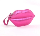 Custom Fluorescent Black Lip Shaped Cosmetic Bag Luxury PU Shinny Cosmetic Gift Bag