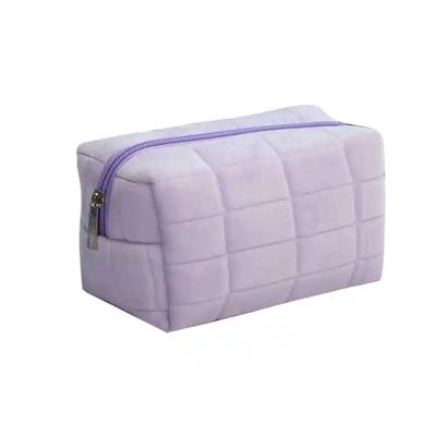 Pink Purple Yellow White Puffer Travel Organizer Soft Quilted Plush Makeup Brush Cosmetics Pouch Pink Puffy Toiletry bag