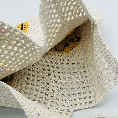 Smiley Face Openwork Cotton Yarn Knit Bag Summer Large Capacity Women's Tote Bag Vacation Crochet Single-Shoulder Mesh Tote
