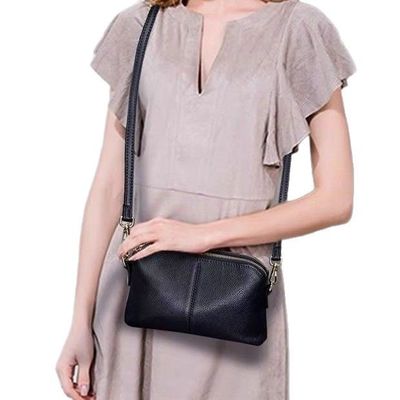 2025 New Fashion Korean-Style Phone Handbag Black PU Leather Shoulder Bag Waterproof Versatile Multi-Compartment Square Clutch