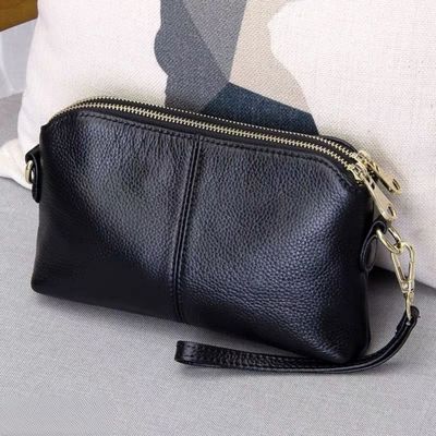 2025 New Fashion Korean-Style Phone Handbag Black PU Leather Shoulder Bag Waterproof Versatile Multi-Compartment Square Clutch