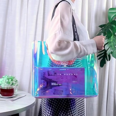 Custom Logo Jelly Color Pouch Glossy PVC Clear Handheld Shopping Bags Classic Purple Gift Packaging Waterproof Carry Bags