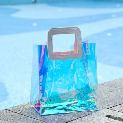 PVC Laser-Color Handheld Shopping Bag Trendy Transparent Jelly Bag with Vibrant Colors Thickened Universal Gift Customized Bag