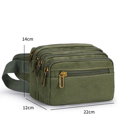 Men's Canvas Waist Bag Large Capacity Multi-Layer Cash Purse Multifunctional Construction Site Sports Wear-Resistant Waist Bag