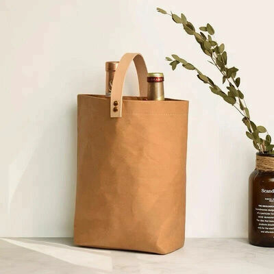 Customized Champagne Wine Handheld Bags with Logo Printing Washable Tear-resistant Kraft Paper Made Gift Bags