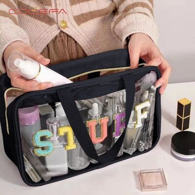 Bestseller Large Capacity Toiletry Bag Double-Handle Storage PVC Clear Bag Custom Travel Alphabet Waterproof Makeup Pouch