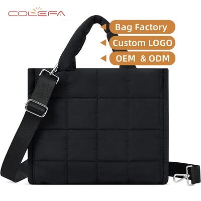 Quilted Cotton Crossbody Bag Lightweight Puffy Tote with Large Capacity Adjustable Shoulder Strap for Shoulder Carry