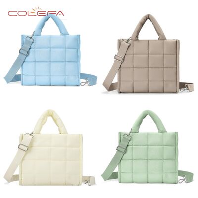 Quilted Cotton Crossbody Bag Lightweight Puffy Tote with Large Capacity Adjustable Shoulder Strap for Shoulder Carry