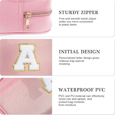 Customized Embroidered Letters Cosmetic Bags PVC Waterproof High-Fashion Makeup Organizer Travel Daily Use Portable Toiletry Bag
