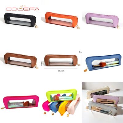 Compact and Portable PU Leather +PVC Makeup Bag Eyebrow Pencil & Makeup Brush Organizer Waterproof Travel Bag Pencil Pouch