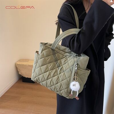 Commuting Tote Bag 2026 Fall/Winter New Style Shoulder Bag Korean Style Cotton-Filled Soft Handle Tote Handbags for Women