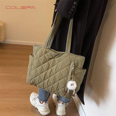 Commuting Tote Bag 2026 Fall/Winter New Style Shoulder Bag Korean Style Cotton-Filled Soft Handle Tote Handbags for Women