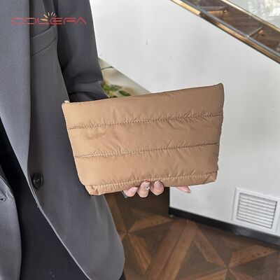 2026 Solid-Color Minimalist Nylon+Cotton-Filled Small Square Cosmetic Bag New Korean Style Fashionable Casual Bag Stylish Commuting Clutch