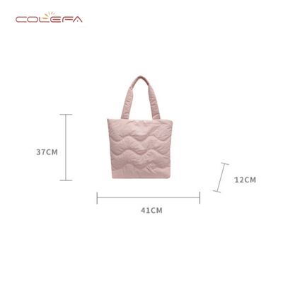 Soft Tote Bag for Women Commuting & Study Use Lightweight Nylon+Cotton-Filled Shoulder Tote Bag Solid Color Waterproof Handbag