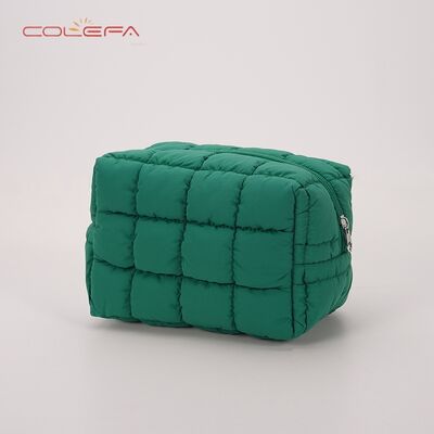 Nylon Quilted Checkered Cosmetic Bag Large Capacity Toiletry Organizer Puffy Checkered Padded Cotton Small Square Bags