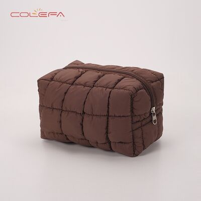 Nylon Quilted Checkered Cosmetic Bag Large Capacity Toiletry Organizer Puffy Checkered Padded Cotton Small Square Bags