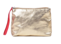 Shiny gold PU leather cosmetic bag metallic makeup toiletry bag with handle