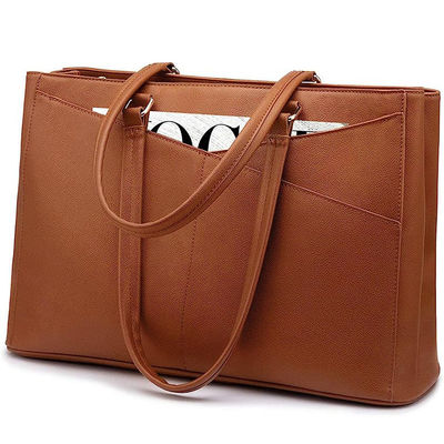 16.5 X 5.2 X 11 Inches Ladies PU Leather Tote Laptop Bag with Zipper Closure Wholesale with Custom LOGO