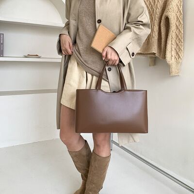 Minimalist Solid-Color Women's Tote Bag Premium-Quality PU Leather Handbag for Daily Commuting Large Capacity Carryall with LOGO