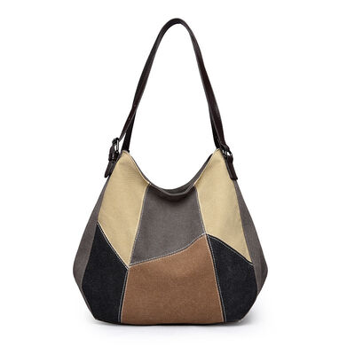 Canvas Tote Bag for Women 2026 New Arrival Patchwork Color-Blocking Large Capacity Artsy Shoulder Travel & Daily Tote Bag