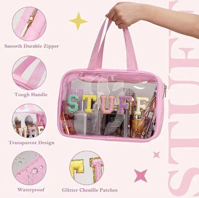 Bestseller Large Capacity Toiletry Bag Double-Handle Storage PVC Clear Bag Custom Travel Alphabet Waterproof Makeup Pouch