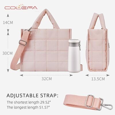 Quilted Cotton Crossbody Bag Lightweight Puffy Tote with Large Capacity Adjustable Shoulder Strap for Shoulder Carry