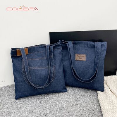 Wholesale Denim Shoulder Bags for Women Casual Korean-Style Tote Bags Handbags for Tutoring Classes Available with LOGO