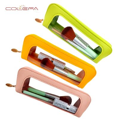 Compact and Portable PU Leather +PVC Makeup Bag Eyebrow Pencil & Makeup Brush Organizer Waterproof Travel Bag Pencil Pouch