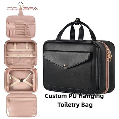 Colefa New Women's Fashion PU Leather Hanging Hook-Style Storage Bag Travel Portable Cosmetic Toiletry Bag Full Customization