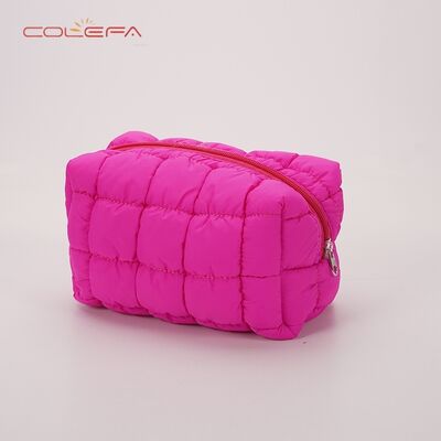 Nylon Quilted Checkered Cosmetic Bag Large Capacity Toiletry Organizer Puffy Checkered Padded Cotton Small Square Bags