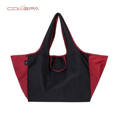 Polyester Foldable Shopping Bag Portable Lightweight Large Capacity Eco-Friendly Tote Side Contrast Color Dual-Use Bag with Logo