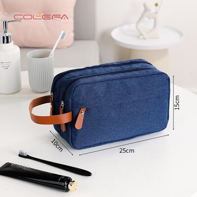 Men's Travel Toiletry Bag Double-Layer Large Capacity Cosmetic Pouch Solid-Color Oxford Storage Bag Convenient Handheld Tote