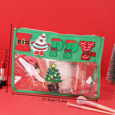 2026 New Arrivals PVC Christmas Makeup Bag with Embroidered Initials Waterproof Large Capacity Portable Travel Toiletry Bags