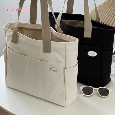 Japanese-Style Design Tote Bag Minimalist Artsy Student Commuting Canvas Tote Casual Shoulder Bag with Handle and Zipper Closure