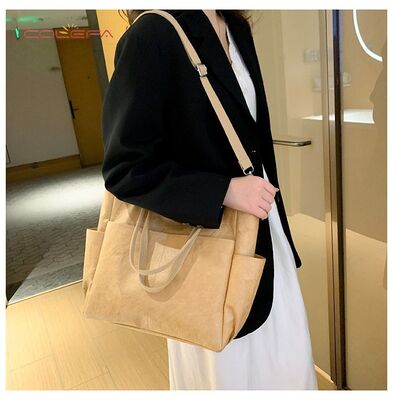 DuPont/Tyvek Paper Tote Bag Washable Wrinkle-Resistant Tear-Proof Paper Bag Trendy Vintage Eco-Friendly Handheld Shoulder Bag