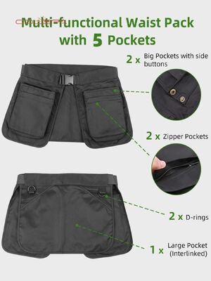 Polyester Multi-Pocket Zipper Waist Bag Lightweight Close-Fitting Tool Kit Multi-Functional Outdoor Hiking Waist Bag Wholesale