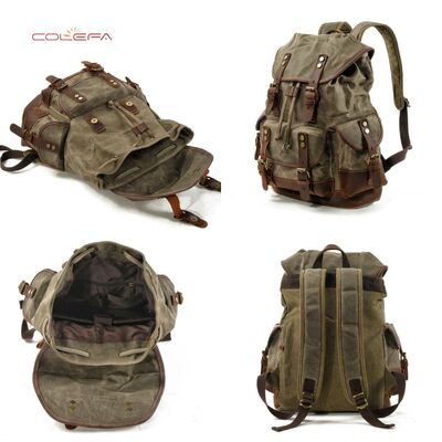 European & American Style Outdoor Backpack Casual Book Bag Large Capacity Travel Backpack Canvas & PU Leather Blend Hiking Bag
