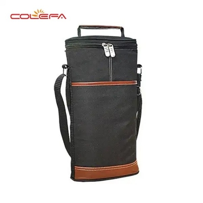 Custom Black Carry 2 Bottle Packing Polyester Thermal Collapsible Wine Bottle Carrier Cooler Bag With Dividers