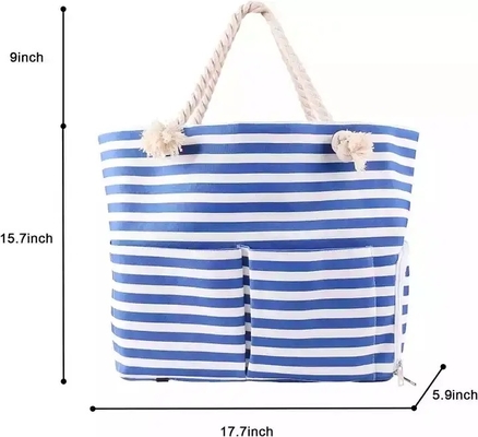Extra Large Zipper Washable Beach Tote Two Compartment Waterproof With Front Pocket