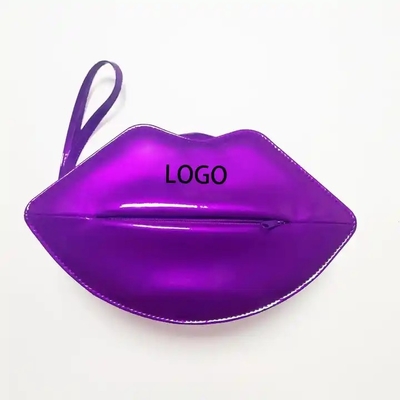 Custom Logo Hard PU Leather Lip Shaped Makeup Pouch Purple Pink Cosmetic Lip Bag