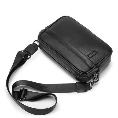 Black Microfiber Cell Phone Cross-body Pouch Male Side Sling Cross Bag Men Leather Messenger Bag For Men
