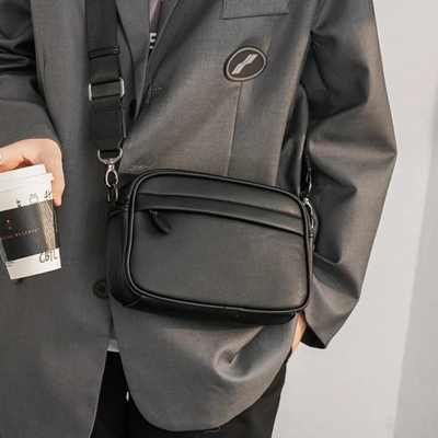 Custom best men high quality black microfiber leather cell phone crossbody pouch male side sling cross bag for men