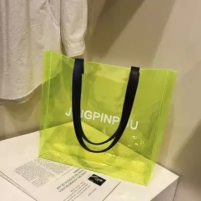 Custom woman clear pink pvc laser transparent shiny handbags lady shoulder beach summer pvc tote bags with custom printe