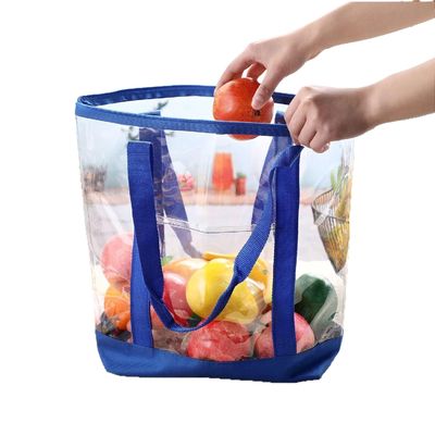 2025 New Customizable Transparent PVC Tote Shopping Bag with Reinforced Seams Colorful Zipper Shopping Laser-Effect Jelly Bag