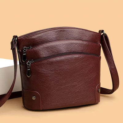 2025 New Multi-Layer Bucket Crossbody Bags Vintage Colored Shoulder Fashionable multi-functional Waterproof PU Leather Bag